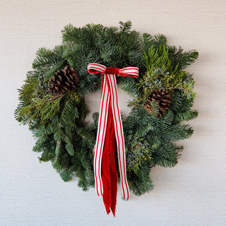 Candy Cane Lane | Fresh Mixed Greenery Holiday Wreath - Plum Sage Flowers