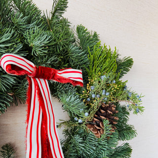 Candy Cane Lane | Fresh Mixed Greenery Holiday Wreath - Plum Sage Flowers