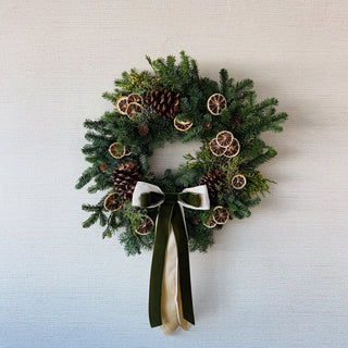 Cozy Citrus | Fresh Mixed Greenery Holiday Wreath - Plum Sage Flowers