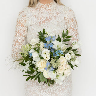 Ivory & Blue Bridal Bouquet - Plum Sage Flowers